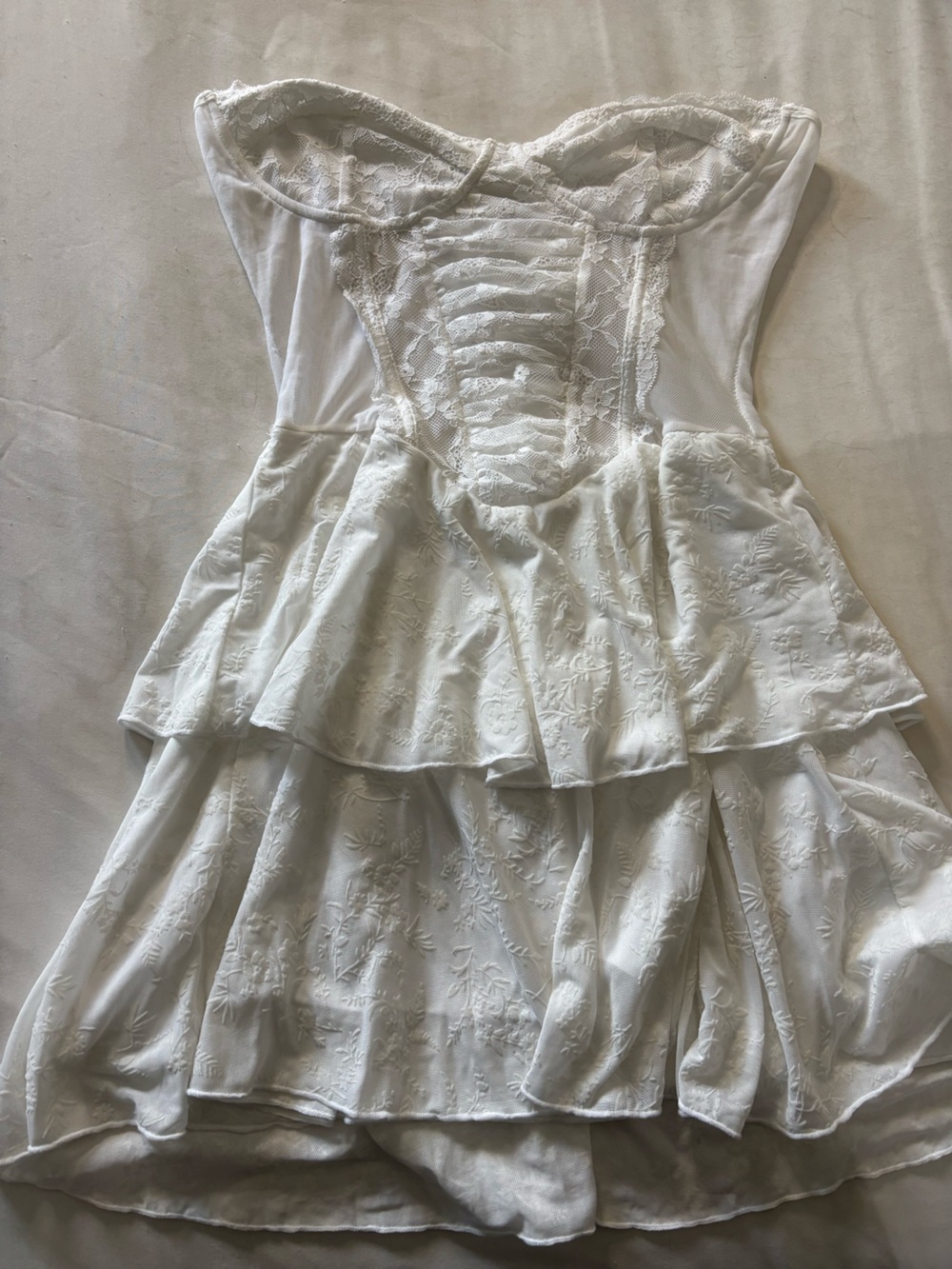 SHEIN White Lace Trim Mesh Dress